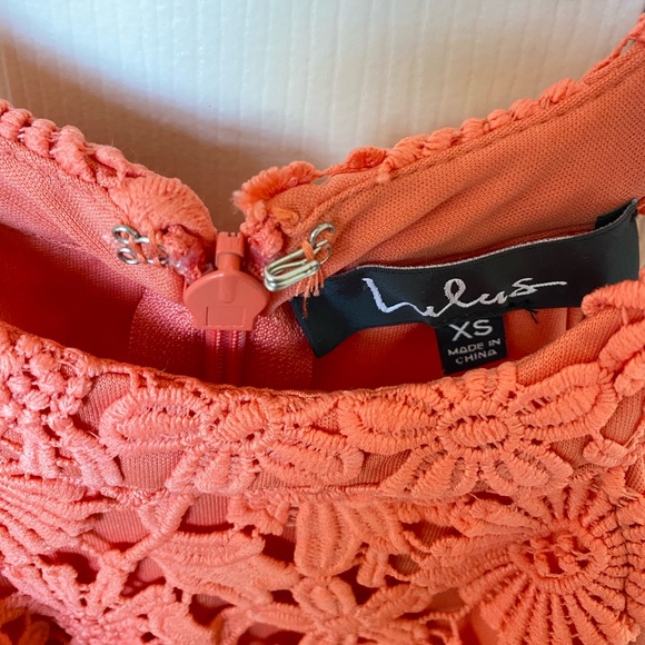 NWT Lulus Coral Orange Lace Halter Mini Dress - Picture 9 of 14
